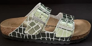 Birkenstock Arizona Metallic Gator Gleam Sandals Ocean Breeze Women Sz 37 6-6.5 - Picture 1 of 5
