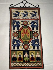Vintage schwedischer nordischer traditioneller Wandteppich Wandbehang gewebte Handarbeit 9,5 x 18 Zoll - Bild 1 von 8
