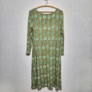 Gudrun Sjoden Kleid UK Medium Olivgrün Langarm Blumen Jersey Freizeit Boho - Bild 1 von 9