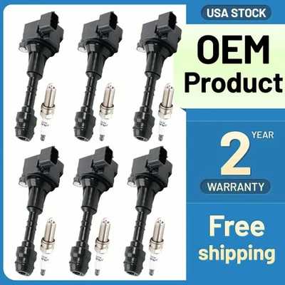 6 Pack Ignition Coil & Iridium Spark Plug For Infiniti M35 G35 I35 FX35 V6 UF349 - Image 1 of 4