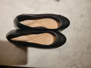 🩰 Alfani Almond Toe Cushioned Ballet Flats 7 M Black Leather; Cap Toe - Picture 1 of 3