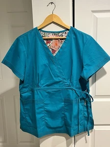 koi by kathy peterson Womens Scrub Top Sz XL NWT Katelyn Turquoise - Picture 1 of 10