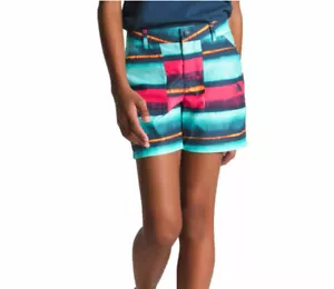 The North Face Girl's Amphibious Shorts Blue Wing Teal Coastal Stripe Print L  - Picture 1 of 2