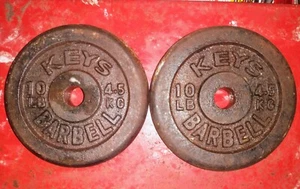 2-10 Pfund Vintage Standardgröße Hantelscheiben SCHLÜSSEL LANGHANTEL - Bild 1 von 2