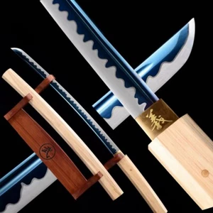 Shirasaya Japan Samurai Katana Ninja Sword Blue High Manganese Steel Very Sharp - Picture 1 of 10