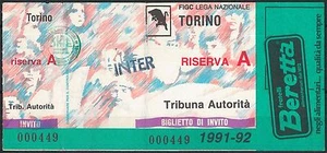 65600 - Vecchio  BIGLIETTO PARTITA CALCIO - 1991 / 1992 :  TORINO / INTER - Imagen 1 de 1