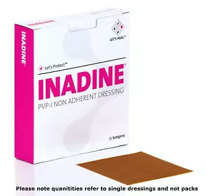 Inadine 9.5cm x 9.5cm (x5) Non Adherent Wound Dressing Pov-Iodine, AntiMicrobial - Picture 1 of 3