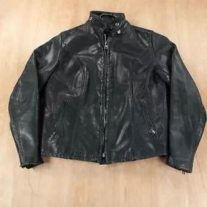 vtg 70s 80s Schott leather jacket SIZE 12 usa very dark green racer cafe - Picture 1 of 12
