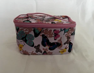 Pink Butterflies Zipper Make up Caddy Storage Organizer Zipper Handle 8.5x5x5 - Picture 1 of 12