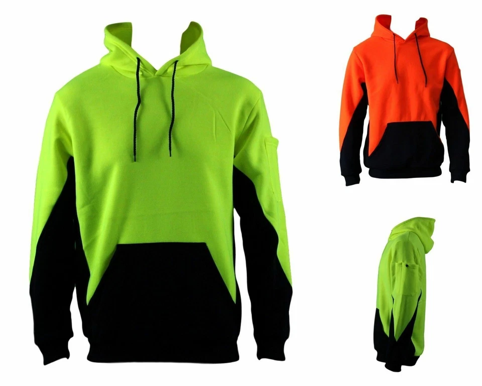Hi Vis Fleecy Fleece Hoodie Pullover w Kangaroo Pockets & Arm Pen & Phone Pocket - image 1 of 1