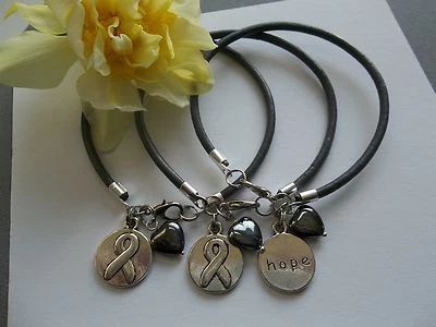 3 BRAIN CANCER OR PARKINSON'S DISEASE  AWARENESS GRAY LEATHER CHARM BRACELETS  - Image 1 of 3