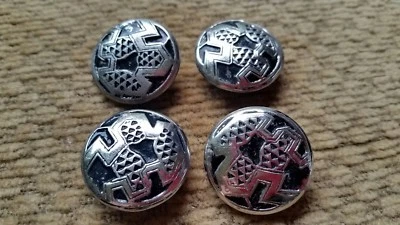 Antiguo lote vintage de 4 botones negro plata diseño inusual 7/8" metal a juego Foto 1 de 4