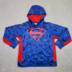 Superman Hoodie Sweatshirt Boys Large 10/12 Blue Red Pullover Sweater S Kids - Picture 1 of 21