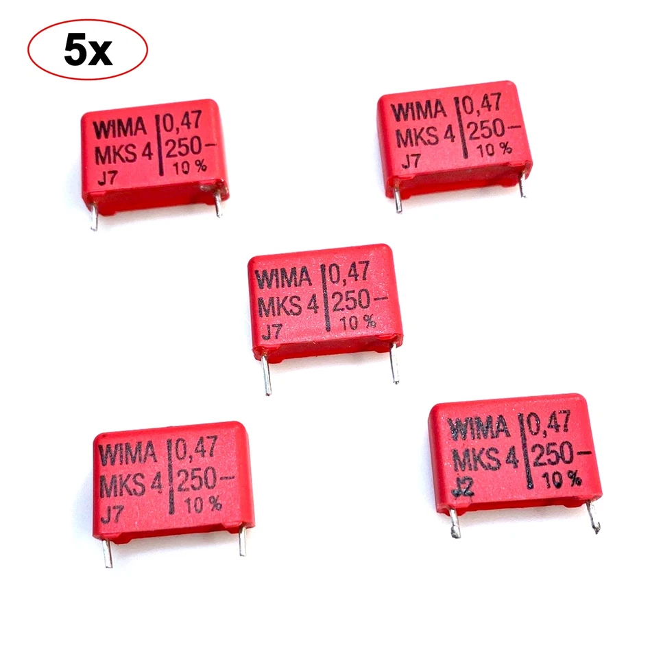 5x WIMA MKS4 250V 0,47uF Polypropylen RM15mm Folienkondensator #706547