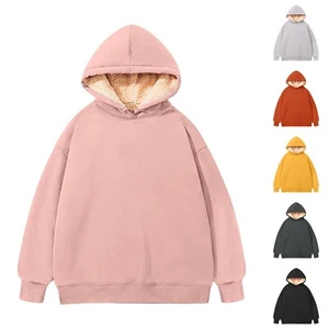 Boys' And Girls' Fleece Hoodie Autumn/Winter Medium Children's Solid Color Warm - Picture 1 of 30