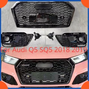 Front Honeycomb Mesh Grill+Fog Lamp Grilles For Audi Q5 SQ5 2018 2019 RSQ5 Style - Picture 1 of 10