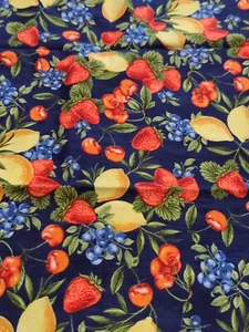 Lemons And Berries On Navy Cotton Fabric ("The Berry Best", Wilmington Prints) - Picture 1 of 3
