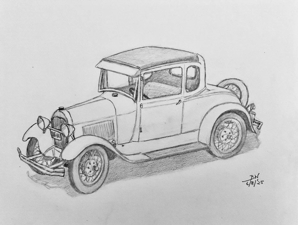LÁPIZ COCHE WALTONS 11x14 pulgadas   30 FORD MODELO UN RETRATO ORIGINAL Foto 1 de 1