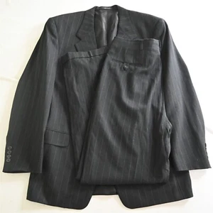 Vtg USA Made 43L 44L 34x34 Gray Glannel Striped Wool Mens Jacket Pants Suit - Picture 1 of 12