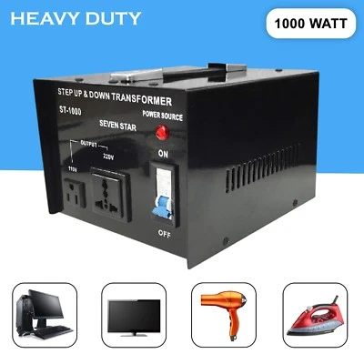 SevenStar ST-1000W Watt Voltage Transformer Up/Down 110V to 220 Volt Converter - Image 1 of 4