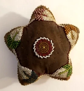 Antique Native American Pincushion Star Shape Hand Beaded Leaf Design 6 in - Picture 1 of 17