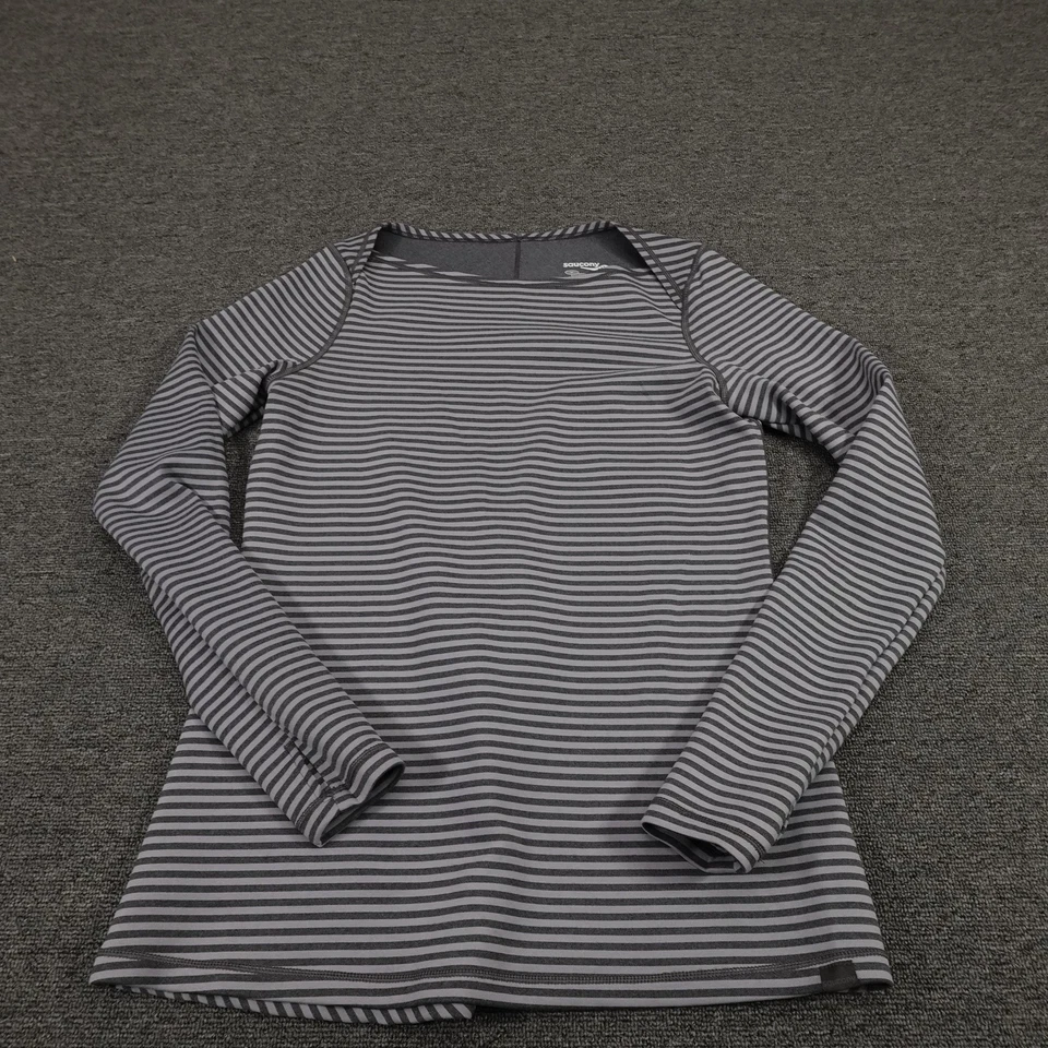 Saucony Shirt Womens Medium Gray Striped Long Sleeve Running Athletic Top Active - Image 1 of 4