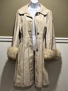 Vintage RAJAC Cream Leather Hippie 1960s Penny Lane Fur Trim Coat USED READ - Photo 1/22