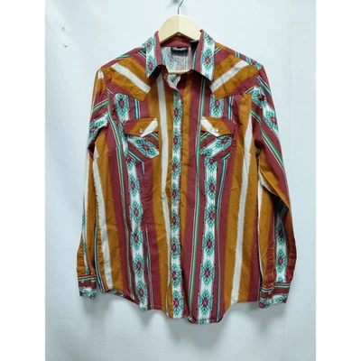 Wrangler Retro Western Aztec Pearl Snap Shirt Multicolor Stripe Cotton | Size L - Image 1 of 4
