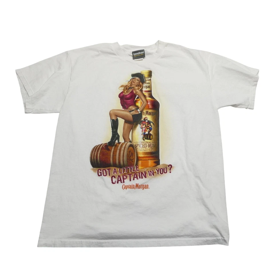 Captain Morgan Shirt Mens Large White Got A Little Captain In You Graphic Tee - Image 1 of 4