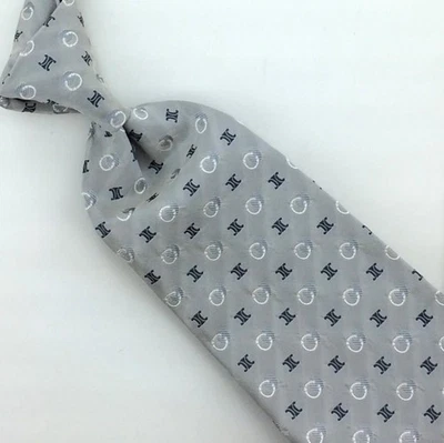 Corbata CELINE Italia Gris Claro Plata Círculo Lujo Seda Viva - De Colección/Rara Foto 1 de 4