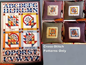 Bunter Quilt inspiriert acht Tugenden Korb Muster Kreuzstich Muster - Bild 1 von 9