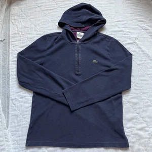 LACOSTE Men Quarter Zip Up Hoodie Sweatshirt Navy Blue Size 4 - Picture 1 of 5