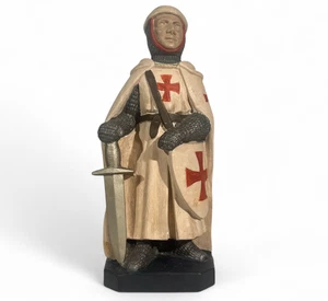 Statue Chevalier Croisé Templier Signée Delaroche en Pierre Collection Religion - Afbeelding 1 van 11