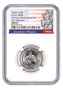 2025 P Ida B. Wells Quarter from 20-Coin Uncirculated Mint Set NGC MS67 FR - Picture 1 of 2