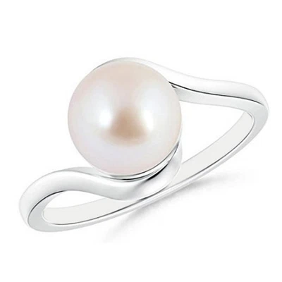 14KT White Gold With 2.00Ct Round Shape Natural Freshwater Pearl Women's Ring - Image 1 of 2