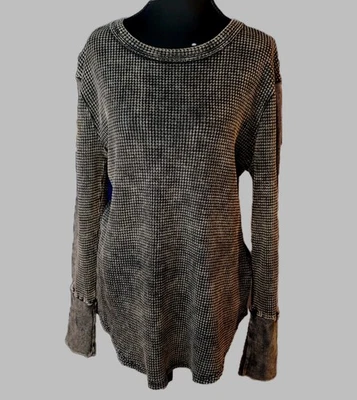 ZENANA Pequeño Top Térmico Mineral Lavado Negro Waffle Tejido Manga Larga Lagenlook Foto 1 de 4