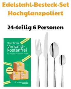24 teiliges Hochglanz Besteck Set 6 Personen Edelstahl Essbesteck Spülmaschine - Bild 1 von 3