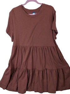Old Navy Women size XL Tiered Dress Amber Brown V Neck Pockets Whimsey Comfy - Picture 1 of 9