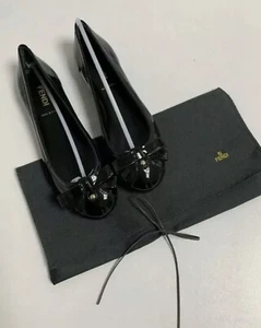 Fendi New W/Dust Bag Black Patent Leather Shoes Flats W/Logo Size 36 - Picture 1 of 7