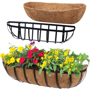 2Pc 24 In Railing Planter Window Box Horse Trough Planter with Coco Fiber Liner - Picture 1 of 8