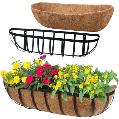 24" Horse Trough Planter Window Box Balcony Railing Planter w/ Coco Fiber Liner - Image 1 of 4