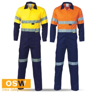 HIVIS UNISEX LIGHT-WEIGHT TWO TONE COTTON COVERALLS COOL-BREEZE & 3M HOOP TAPE - Picture 1 of 3