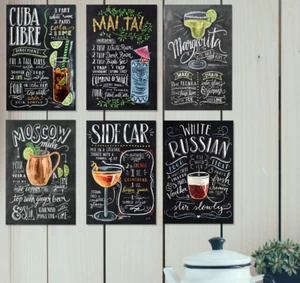 Cocktail Bar Drink Chalkboard Style Poster Wall Art Decor Set of 6 Prints 8.5x11 - Picture 1 of 7