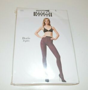 WOLFORD Doris Tights Black Blue Shadow New Large Org  $67!! Unopened Cotton Blnd