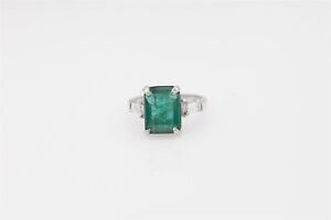 Antique 1950s $12,000 6.50ct Colombian Emerald Diamond Platinum Ring
