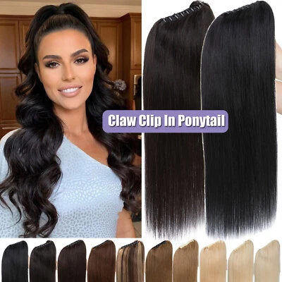 100% Real Remy Ponytail Human Hair Extensions Wrap Around Claw Clip In Hairpiece - Image 1 of 4