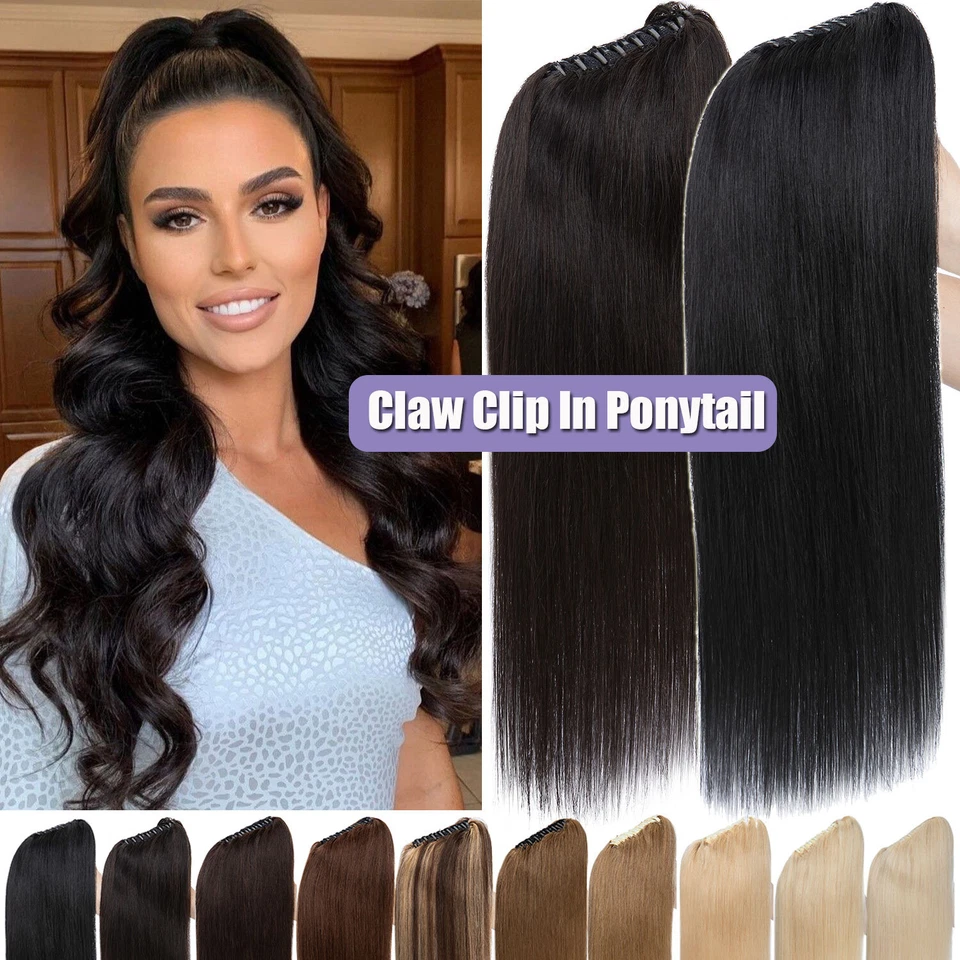 100% Real Remy Ponytail Human Hair Extensions Wrap Around Claw Clip In Hairpiece - Image 1 of 4