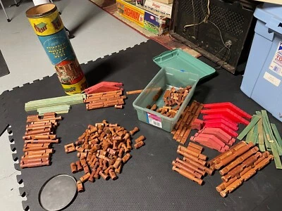 Vintage Original Lincoln Logs Set No. 3C w/ Extra Pieces Roofs Chimneys Steps - Image 1 of 4