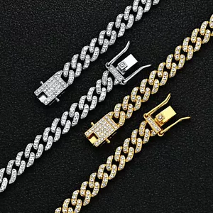 Men’s Gold Plated Iced CZ Out Solid Miami Cuban Link Bracelet Chain 8MM - Picture 1 of 12