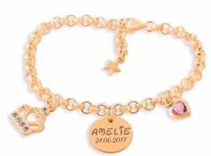 SCHMUCK ROSÉ VERGOLDET, GRAVUR, TAUFGESCHENK, KRONE & HERZ ANHÄNGER - Bild 1 von 1